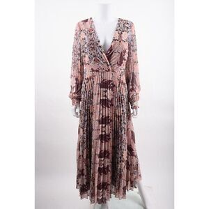 Badgley Mischka Womens Pleated Maxi Dress Sz 8 Multi-Color Pink Red Floral NWT